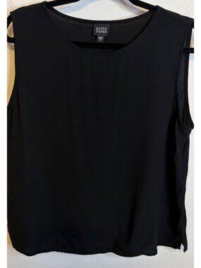 Eileen Fisher Black 100% Silk Sleeveless Tank Top Blouse Women's LARGE
